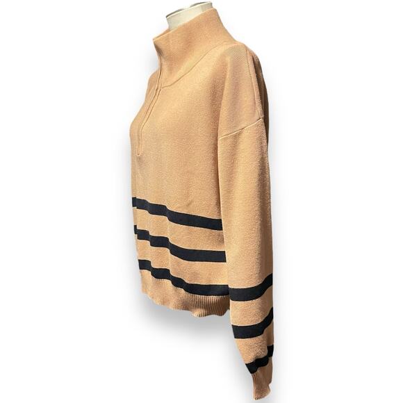 VICI Half-Zip Pullover Sweater Camel Black Stripes XL - Picture 2 of 5
